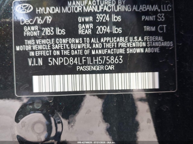 5NPD84LF1LH575863 Hyundai mpi nu