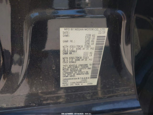 1N6AD0ER5KN876484 Nissan 2019