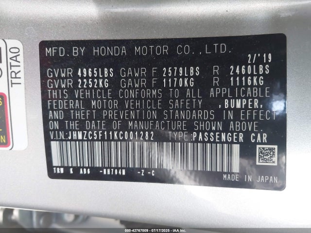 JHMZC5F11KC001282 Honda leb3(h4)
