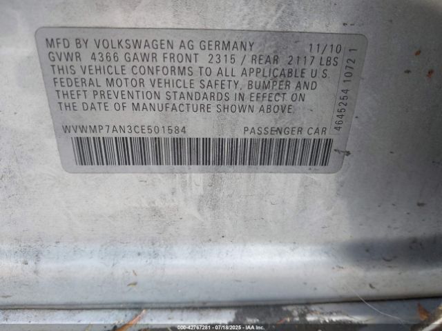 2012 VOLKSWAGEN CC WVWMP7AN3CE501584 Photo 8