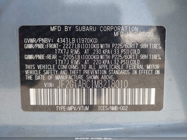 Subaru na 2021 JF2GTABC1M8218010 Image 9