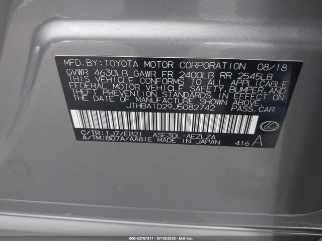 Lexus 8ar-fts 2018 JTHBA1D29J5082742 Image 9