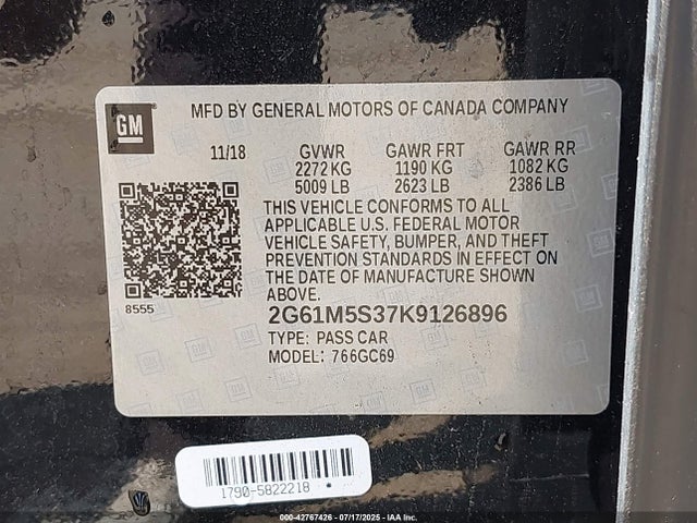 2019 CADILLAC XTS 2G61M5S37K9126896 Photo 8