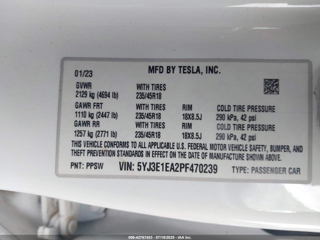 2023 TESLA MODEL 3 5YJ3E1EA2PF470239 Photo 8