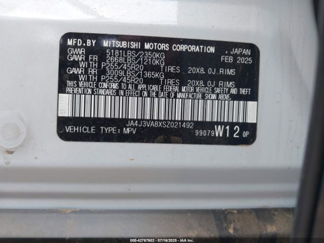 2025 MITSUBISHI OUTLANDER JA4J3VA8XSZ021492 Photo 8