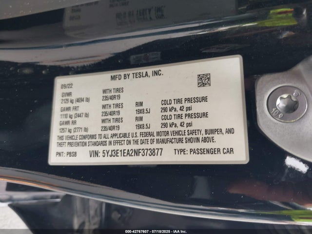 2022 TESLA MODEL 3 5YJ3E1EA2NF373877 Photo 8
