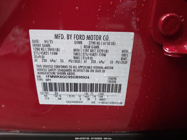 1FMWK8GC9SGB90924 Ford gtdi