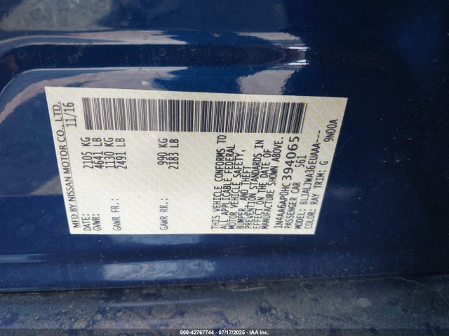 Nissan 2017 2017 1N4AA6AP0HC394065 Image 9