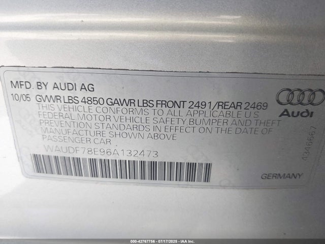 2006 AUDI A4 WAUDF78E96A132473 Photo 8