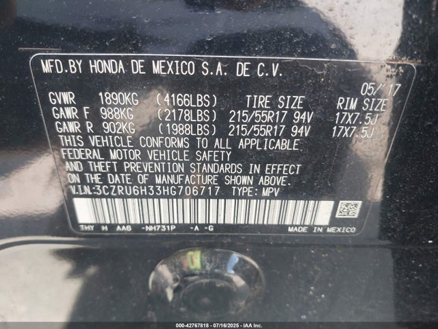 3CZRU6H33HG706717 Honda r18z9