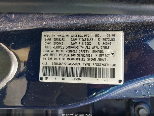 2006 ACURA TL 19UUA66276A025833 Photo 8