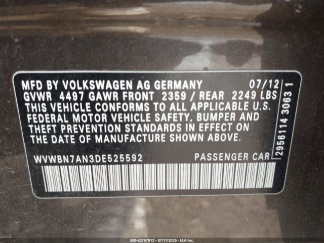 2013 VOLKSWAGEN CC WVWBN7AN3DE525592 Photo 8
