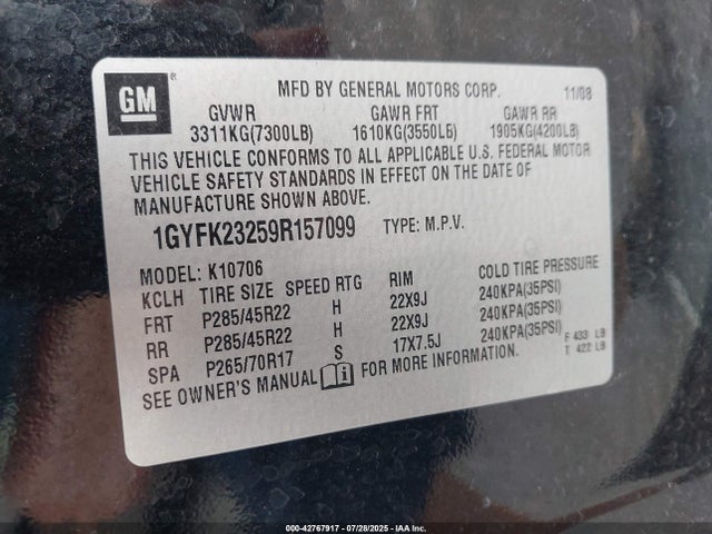 2009 CADILLAC ESCALADE 1GYFK23259R157099 Photo 8
