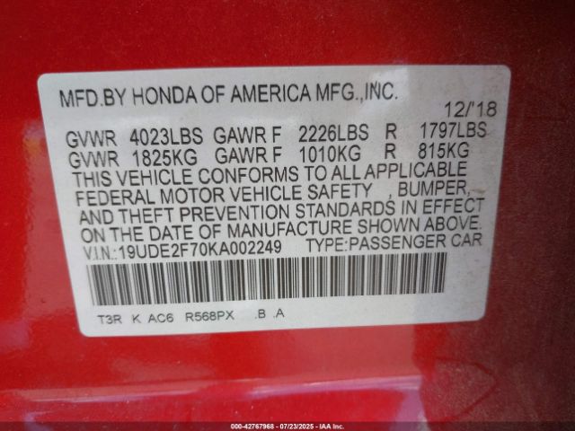 2019 ACURA ILX 19UDE2F70KA002249 Photo 8