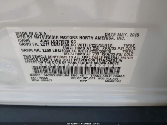 2015 MITSUBISHI OUTLANDER SPORT 4A4AP3AU1FE035413 Photo 8