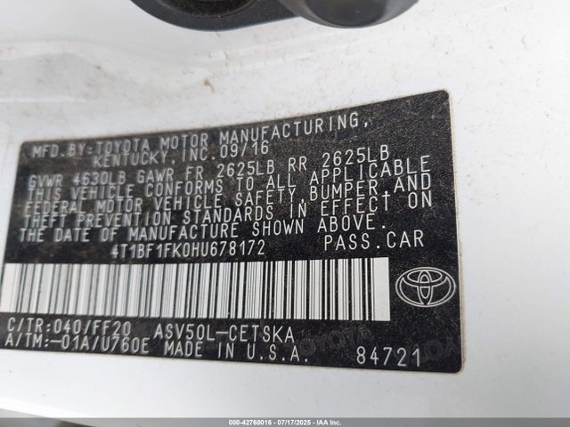 4T1BF1FK0HU678172 Toyota 2ar-fe