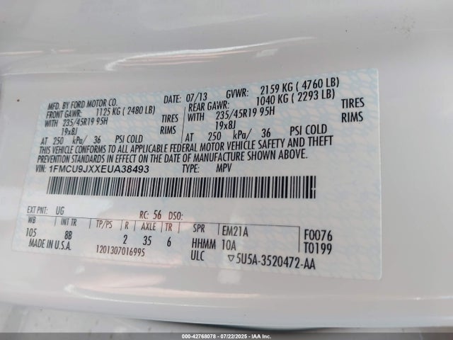1FMCU9JXXEUA38493 Ford 2014