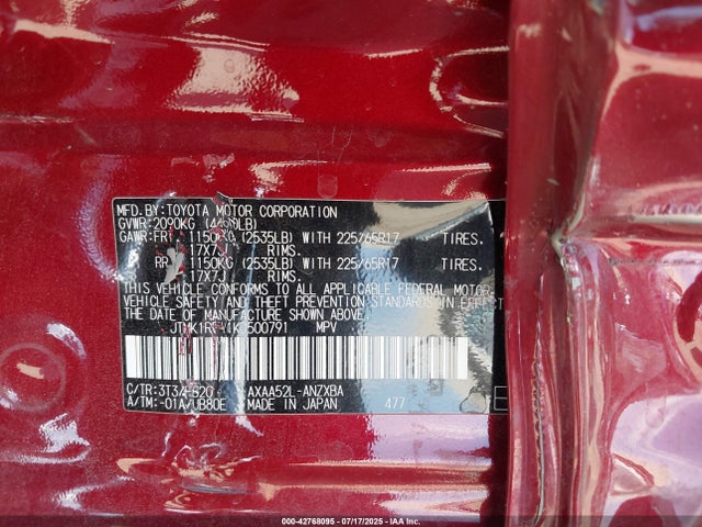Toyota a25a-fks 2019 JTMK1RFV1KD500791 Image 9