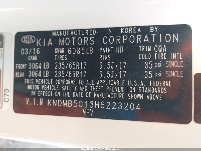 KNDMB5C13H6223204 KIA Sedona