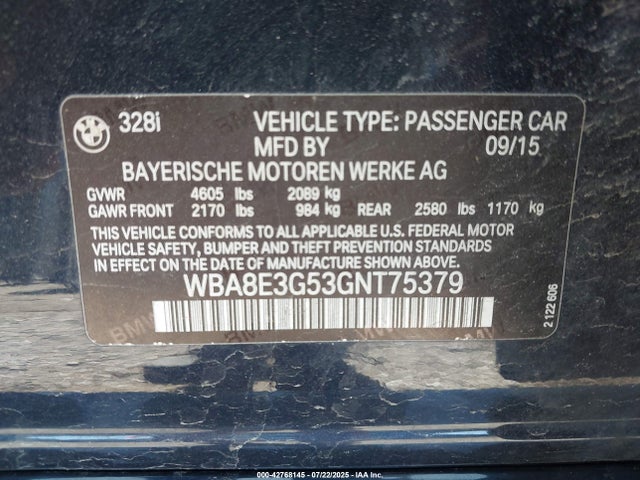 WBA8E3G53GNT75379 BMW 328I