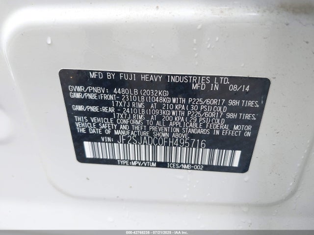 JF2SJADC0FH495716 Subaru 2.5na u5