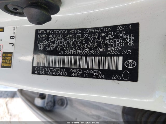Toyota 2zr-fxe+3jm 2014 JTDKN3DU3E0367913 Image 9