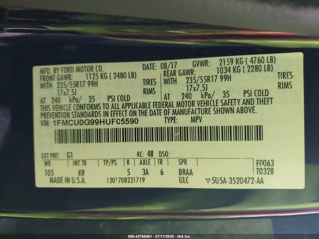 1FMCU0G99HUF05590 Ford 2017