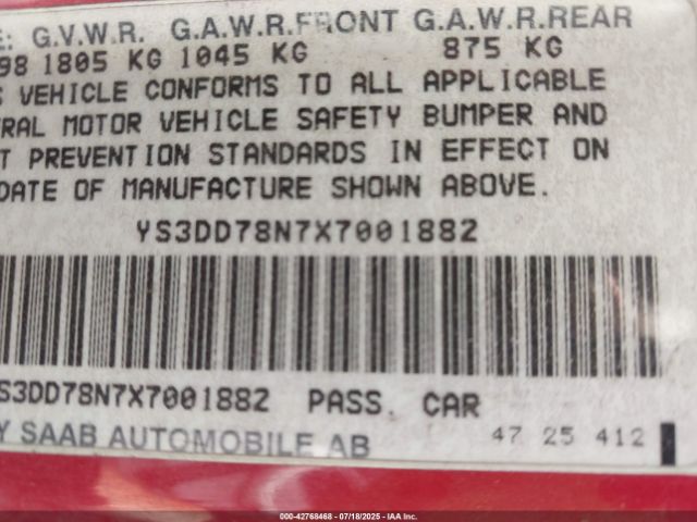 1999 SAAB 9-3 YS3DD78N7X7001882 Photo 8