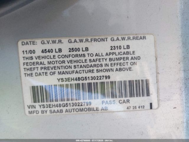 2001 SAAB 9-5 YS3EH48G513022799 Photo 8