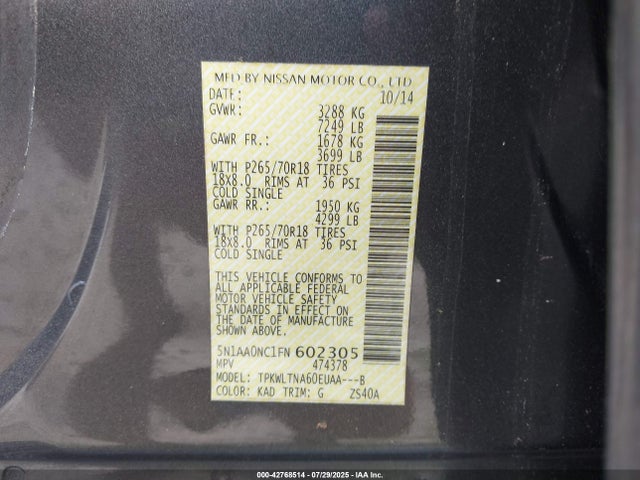 5N1AA0NC1FN602305 Nissan 2015