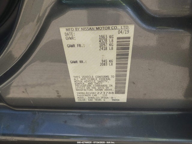 Nissan 2019 2019 1N4BL4EV4KC223788 Image 9