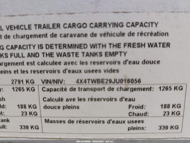 4X4TWBE29JU016056 Forest River Wildwood Laminated Towables