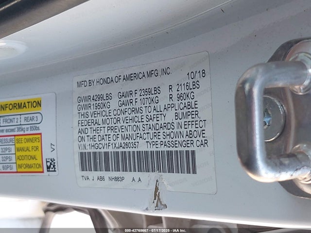 Honda l15be 2018 1HGCV1F1XJA260357 Image 9