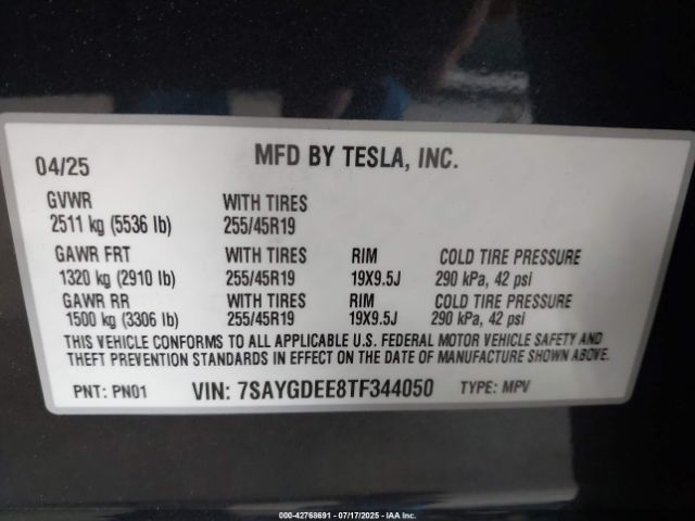 2026 TESLA MODEL Y 7SAYGDEE8TF344050 Photo 8