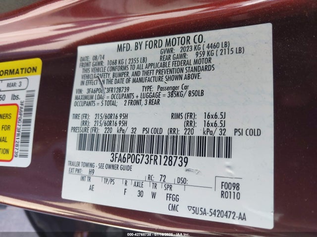 3FA6P0G73FR128739 Ford 2015