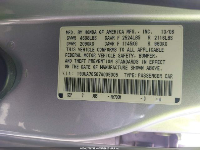 2007 ACURA TL 19UUA76507A005005 Photo 8