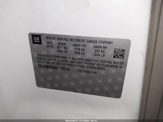 2G1WB5E36G1176790 Chevrolet lfx - sidi, vvt, e85 max, alum gm
