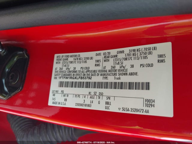 1FTFW1RGXLFB53792 Ford gtdi