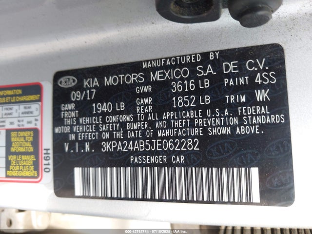 3KPA24AB5JE062282 KIA gdi gamma
