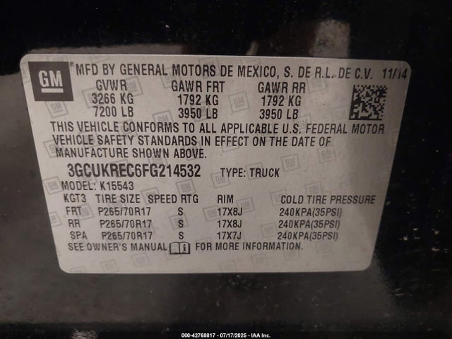 3GCUKREC6FG214532 Chevrolet l83 - vvt, active fuel management, aluminum