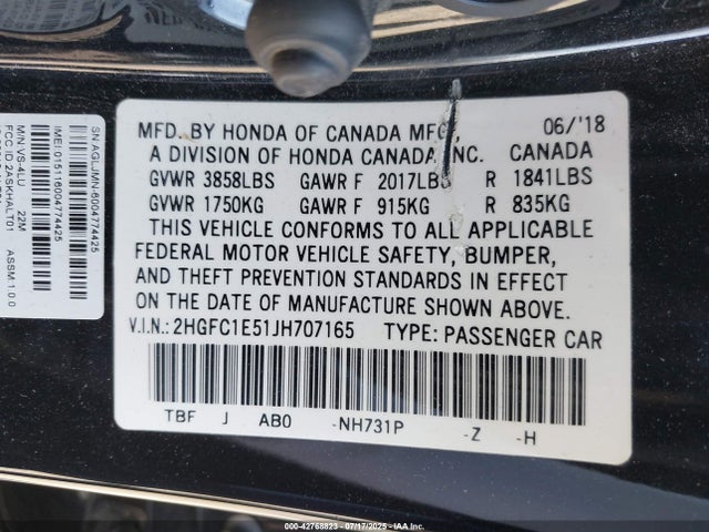 2HGFC1E51JH707165 Honda l15b7
