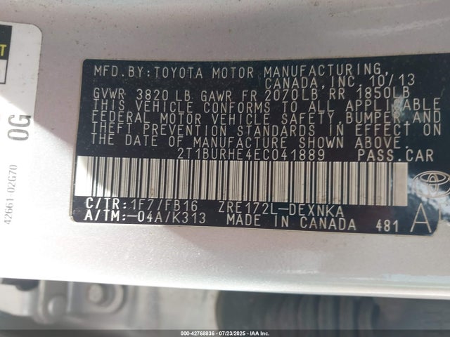 Toyota 2zr-fe 2014 2T1BURHE4EC041889 Image 9