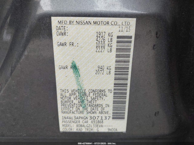 1N4AL3APXGN307137 Nissan Altima