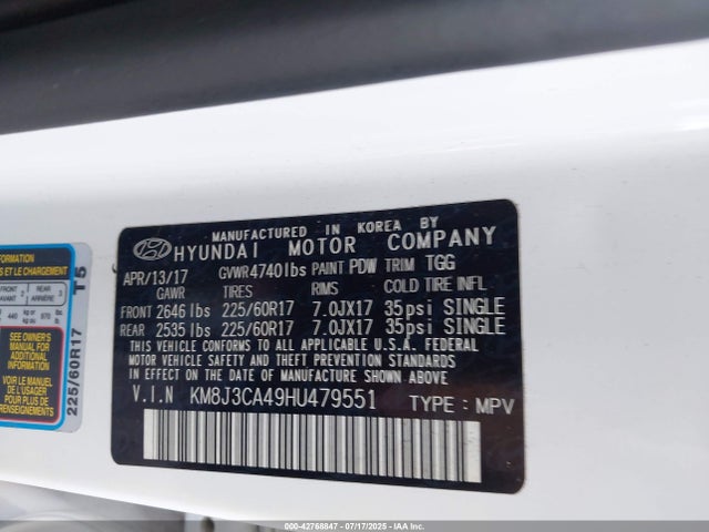KM8J3CA49HU479551 Hyundai gdi nu