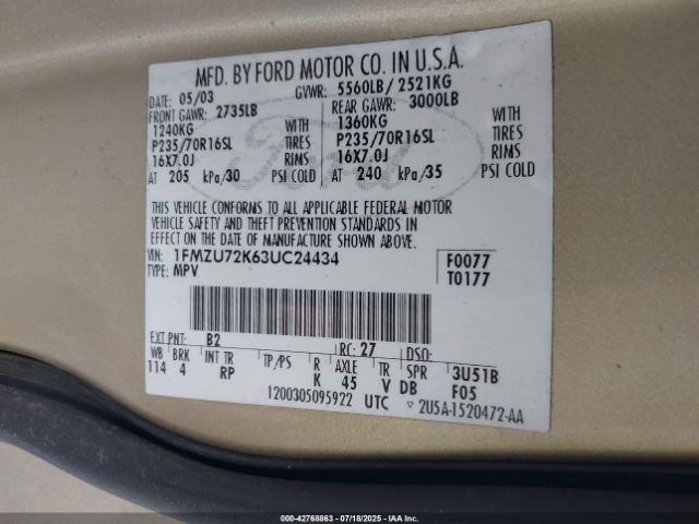 2003 FORD EXPLORER 1FMZU72K63UC24434 Photo 8