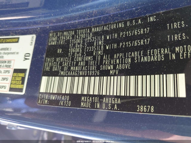 Toyota m20a-fks 2022 7MUCAAAG2NV018926 Image 9