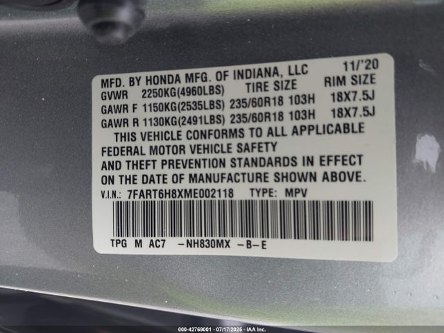 7FART6H8XME002118 Honda lfb2