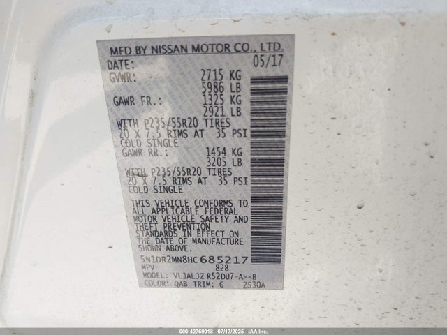 Nissan 2017 2017 5N1DR2MN8HC685217 Image 9