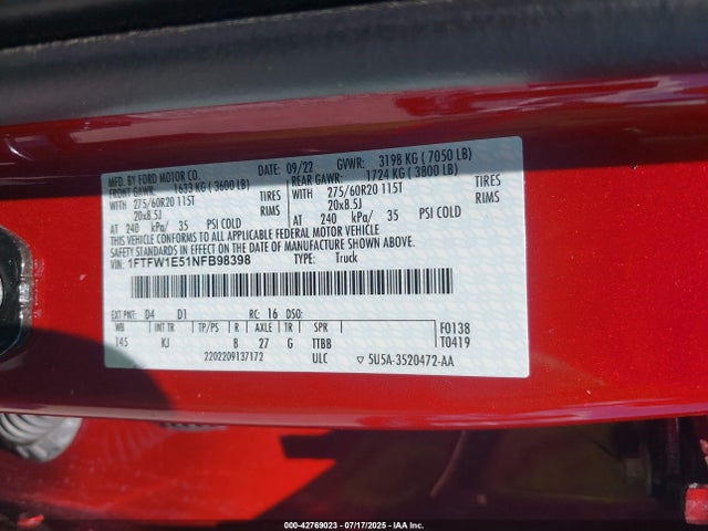 Ford 5.0l-4v 2022 1FTFW1E51NFB98398 Image 9