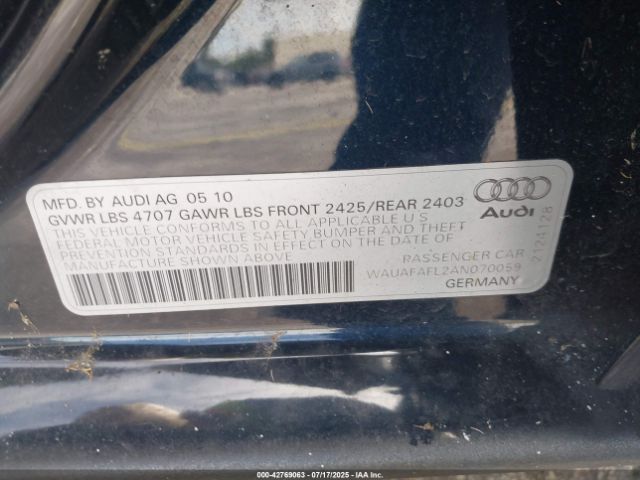 2010 AUDI A4 WAUAFAFL2AN070059 Photo 8